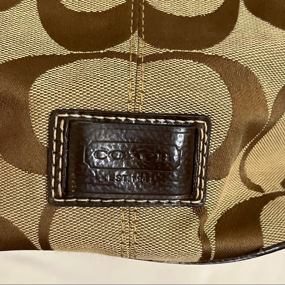 Coach stripe satchel purse bag with clasp brown and tan beige - Picture 7 of 9